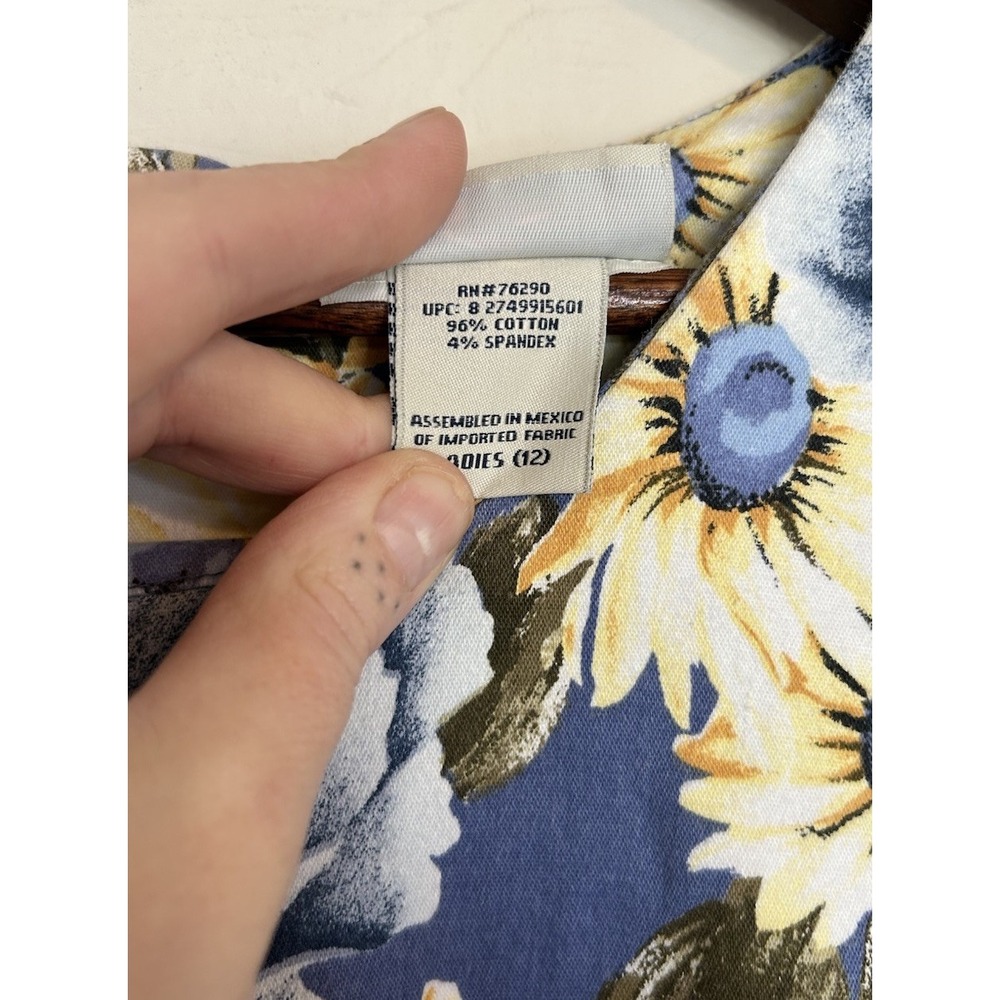 Vintage Y2K 90s Faded Glory Floral Mini Dress 12 Sunflower Pinafore Overall - Picture 5 of 6